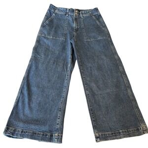 GAP Denim High Rise Wide Leg Cropped Jeans Women's Size 12/31 Dark Wash‎